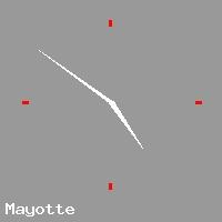 Best call rates from Australia to MAYOTTE. This is a live localtime clock face showing the current time of 5:34 pm Monday in Mayotte.