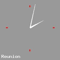 Best call rates from Australia to REUNION. This is a live localtime clock face showing the current time of 2:47 am Monday in Reunion.